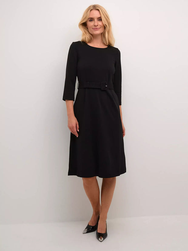 Deep Black Knee Length Fit And Flare Dress